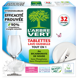 L'ARBRE VERT Pastilhas para máquina de lavar louça tudo-em-1 Ecolabel 32 doses