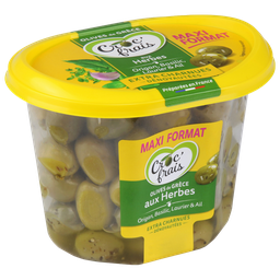 CROC'FRAIS Olives vertes dénoyautées aux herbes origan, basilic, laurier et ail 500 g