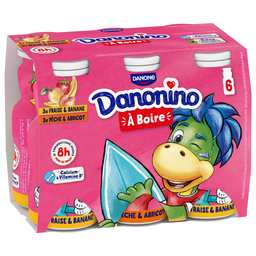 DANONINO Iogurte bebível de fruta banana pêssego alperce 6x100g