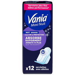 VANIA Compresas Higiénicas Maxi Noche con Alas x12