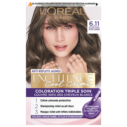 L'Oreal Excellence Cool Crème Coloration Triple Soin 6.11 Blond Foncé Ultra Cendré 3 Produits 1 Kit