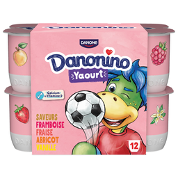 DANONINO Iogurte aromatizado framboesa morango alperce baunilha 12 x 125 g