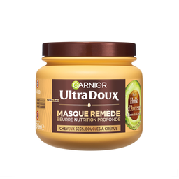 ULTRA DOUX Mascarilla remedio nutrición intensa aceite de aguacate y manteca de karité cabello rizado a encrespado 340 ml