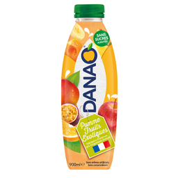 DANAO Boisson pasteurisé lait & jus pomme/fruits exotiques bouteille 900 ml
