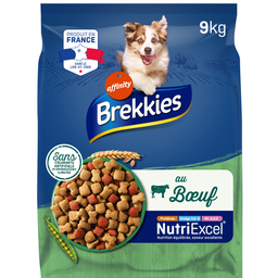 BREKKIES Croquettes au bœuf pour chien adulte Le sac de 9 kg
