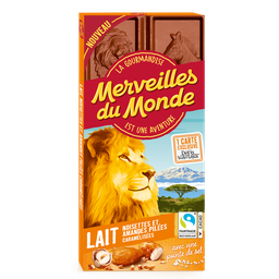 MERVEILLES DU MONDE Tablette chocolat lait noisettes et amandes pilées caramélisées avec une pointe sel 1 pièce 100 g