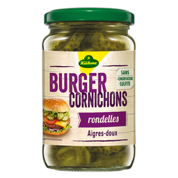 KÜHNE Cornichons aigres doux en rondelles pour burger 185g
