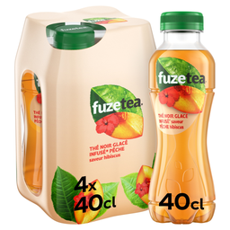 FUZE TEA Bebida de Té Helado Melocotón Sabor Hibisco 4 x 40 cl
