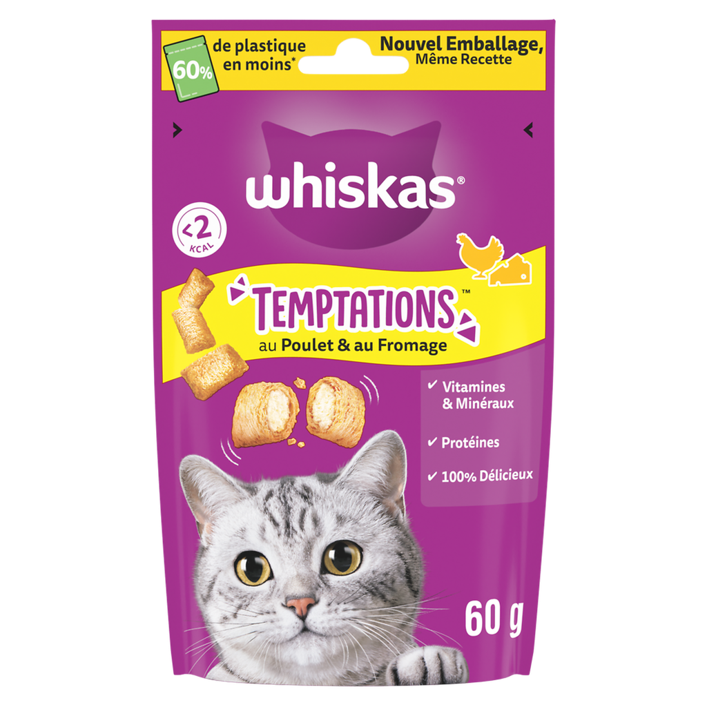 Whiskas Friandises Pour Chat Adulte Poulet Fromage Temptations 60G