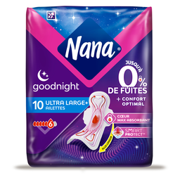 NANA Serviettes hygiéniques Goodnight ultra large avec ailettes 10 serviettes