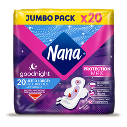 NANA Serviettes Hygiéniques Ultra Large+ Nuit Goodnight x20