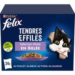FELIX Comida húmeda para gato adulto trocitos en gelatina pollo, ternera, atún y salmón 24 sobres de 85 g