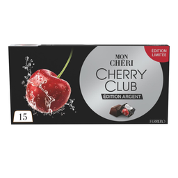MON CHERI Cherry Club bouchées de chocolat noir fourrées à la cerise et vodka édition limitée argent 15 bouchées 157g