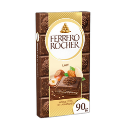 FERRERO ROCHER Tablette de chocolat au lait noisettes et amandes 1 pièce 90 g