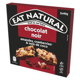 EAT NATURAL Barras de cereais chocolate negro amêndoas arandos & coco 3 x 40 g