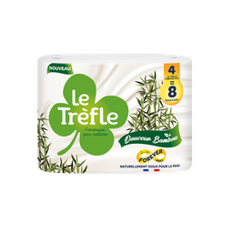 LE TREFLE Papier toilette blanc douceur bambou 3 épaisseurs = 8 standards 4 rouleaux