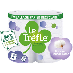 LE TREFLE Papier Toilette Moelleux Triple Épaisseur Maxi Rouleau Maxi Feuille Douceur Fleur De Coton