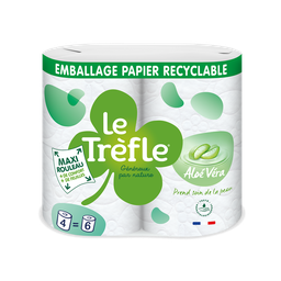 LE TREFLE Papier toilette blanc maxi rouleau compact aloé véra 5 épaisseurs = 6 standards 4 rouleaux