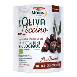 MONINI Aceitunas negras deshuesadas bio al natural variedad Leccino 150 g