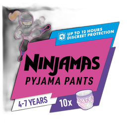 NINJAMAS Pyjama pants Sous-vêtement de nuit absorbant pour filles 4-7 ans (17-30kg) 10 pièces