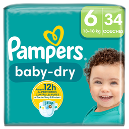 Pampers Baby-Dry Couches Taille 6 (13-18Kg) 34 Couches
