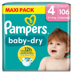 Pampers Baby-Dry Couches Taille 4 (9-14Kg) 106 Couches