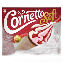 CORNETTO Soft glaces à l'italienne vanille et fraise 4 pièces 316g
