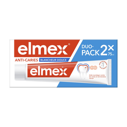 ELMEX Pasta de dientes Anti-Caries Blanqueadora Suave, lote de 2 tubos de 75 ml
