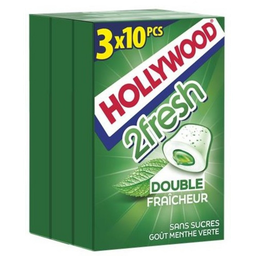 HOLLYWOOD Chewing-gums 2Fresh menthe verte sans sucres 3x10 dragées 3x22g