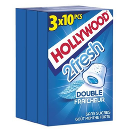 HOLLYWOOD 2Fresh Chewing-gum Menthe Fraîche Menthe Forte 3 boites de 22 g