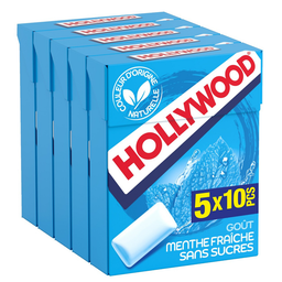 HOLLYWOOD Chewing-gums ice fresh menthe fraîche sans sucres 5x10 dragées 5x14g