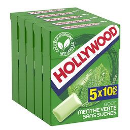 HOLLYWOOD Chewing-gums greenfresh menthe verte sans sucres 5x10 dragées 5 boites de 14 g