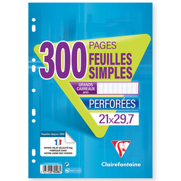 CLAIREFONTAINE Feuilles Simples Blanches Perforées 210X297 300 Pages Seyes Papier P.E.F.C. 90g