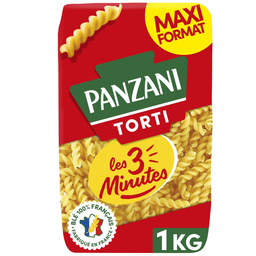 PANZANI Pâtes TORTI Cuisson Rapide 3 Minutes blé Français - 1kg