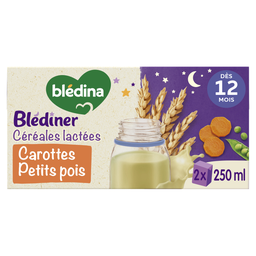 BLEDINER Brique céréales lactées carotte petit pois 12 mois 2x250ml