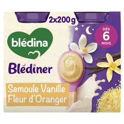BLÉDINA BLEDINER Petit pot semoule vanille fleur d'oranger dès 6 mois 2x200g