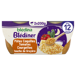 BLEDINER Bol pâtes tomate courgette et lait dès 12 mois 2x200g