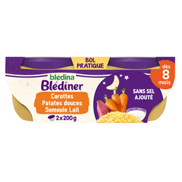 BLEDINER Bol carotte patate douce semoule et lait dès 8 mois 2x200g