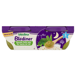 BLEDINER Bol brocolis petits pois riz et touche de lait dès 6 mois 2x200 g