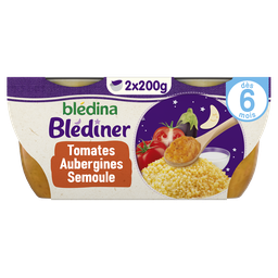 BLEDINER BLEDINA Douceur de tomates aubergines et semoule, de 6 à 12mois Repas bébé 2x200 g