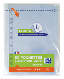 OXFORD Paquete de 50 Fundas perforadas Quick'In A4 polipropileno 5/100e liso Incoloro
