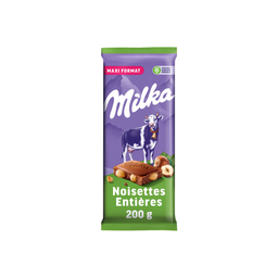 MILKA Tableta de chocolate con leche y avellanas enteras 200 g