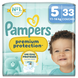 Pampers Couches Bébés Premium Protection Taille 5 (11-16Kg) 33 Couches