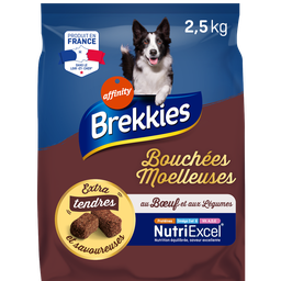 BREKKIES Croquettes bouchées moelleuses au bouef et légumes pour moyen et grand chien 2.5 kg