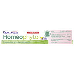 VADEMECUM Dentifrice Homéophytol Sans Menthe Compatible Avec L'Homéopathie Verveine Citron 75 ml