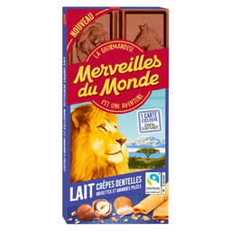 MERVEILLES DU MONDE Tablette chocolat au lait crêpes dentelles, noisettes et amandes pilées la tablette 100 g