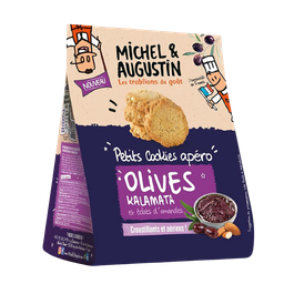 MICHEL ET AUGUSTIN Galletas de aperitivo con aceitunas Kalamata y trozos de almendra 90 g