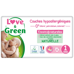 LOVE & GREEN Couches Hypoallergéniques Écologiques Taille 1, 44 unités