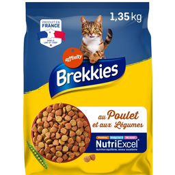 BREKKIES Croquettes chat adulte au poulet et aux légumes le sac de 1,35 kg