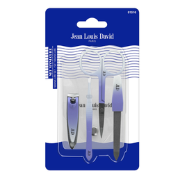 JEAN LOUIS DAVID Set manucure ciseaux, coupe-ongles, pince à épiler, lime à ongles 1 pochette+4 pièces